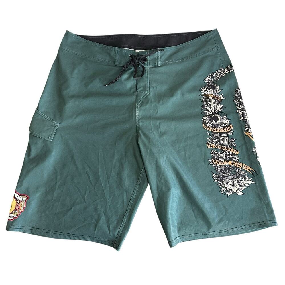 Quiksilver In Memory Of Eddie Aikau Green Men’s Hawaiian Board Shorts Size 38